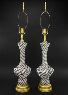 Dino Martens for Murano Glass Table Lamps: Mid 20th c Dino Martens for Murano glass table lamps, overall ht 38"