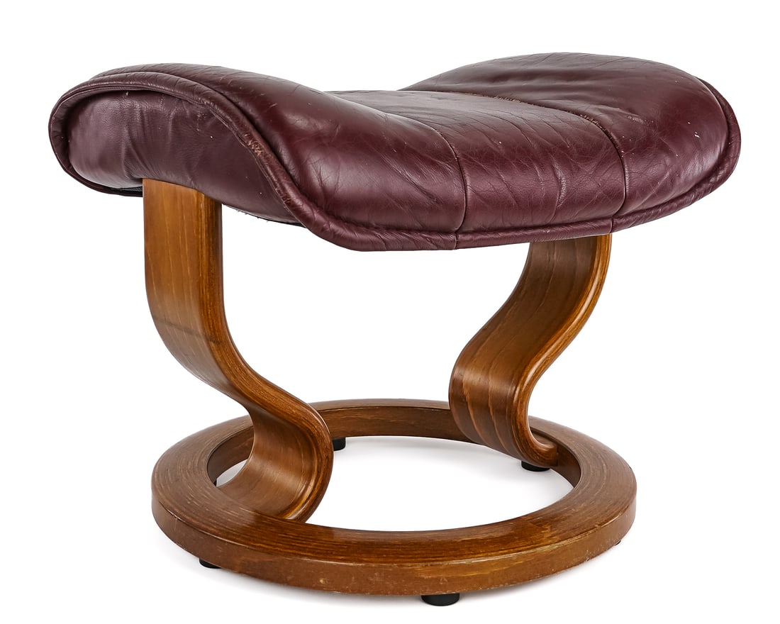 Vintage Ekornes Stressless Ottoman and Papers: Vintage Ekornes, Norway "Stressless" ottoman and 4 pamphlets