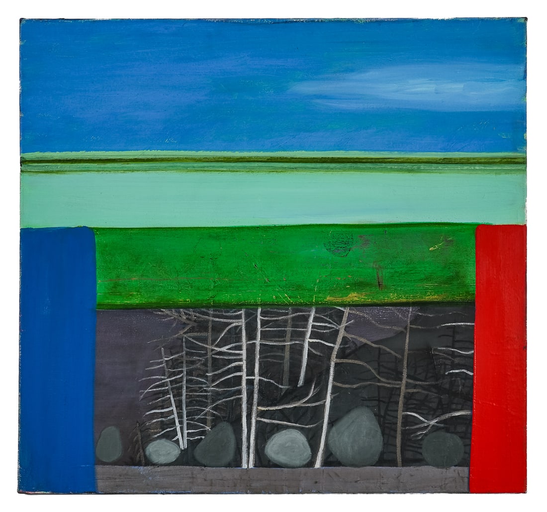 Sara Bridgman (VT Contemporary) Entrance to Sub Marineland: Sara Bridgman (Vermont Contemporary) Entrance to Submarine Land oil on canvas color field painting 28.5 x 30" signed reverse