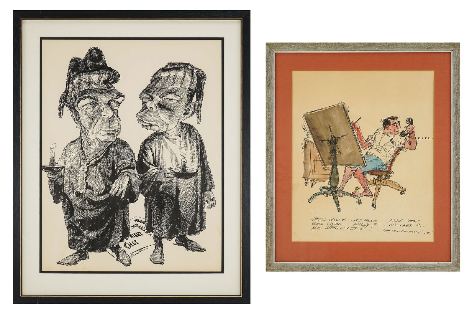 Two Mid Century Caricature pieces related to ABC News/ Huntley Brinkley (1 of 6)