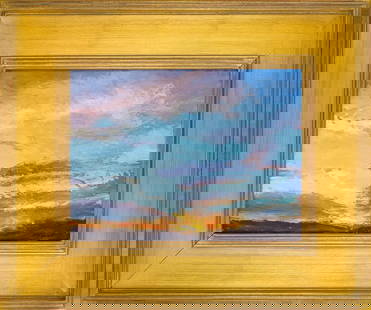 Gabrielle McDermit (VT Contemporary) Sunset over the Mountains: Gabrielle McDermitt (Vermont contemporary) Sunset over the mountains oil on board signed lower right 9 x 12" 16 x 18" as framed. McDermitt is an up and coming Vermont painter, and her work has rarely