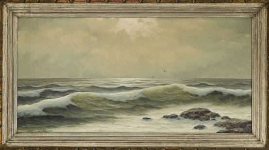 O/C Seashore by C Schippers: Mid 20th c o/c of the sea shore signed Cornelius Schippers (Denmark 20th c) Original frame, 24" x 48".