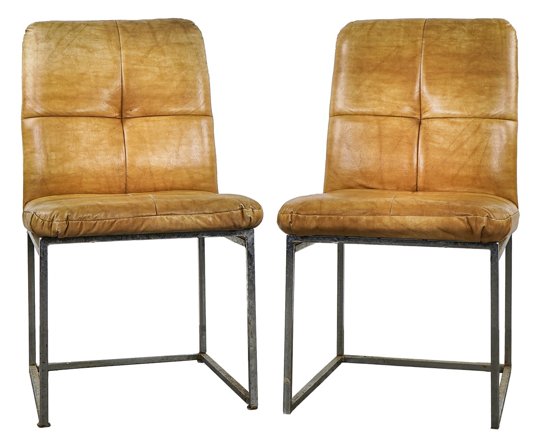 Cal-Style Furniture Leather and Steel side chairs: Cal-Style Furniture leather and steel side chairs 32 x 18 x 22" 17" to seat.