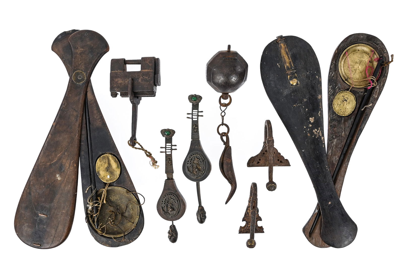19th c Chinese Opium Scales, Locks, Tinder Box (1 of 11)