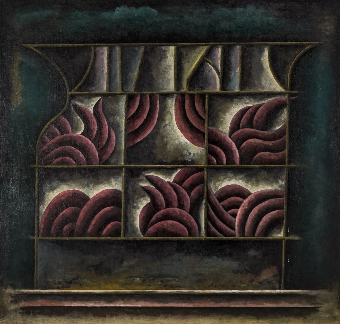 John Ferris (AM 20th c ) Window with pink forms (1 of 7)