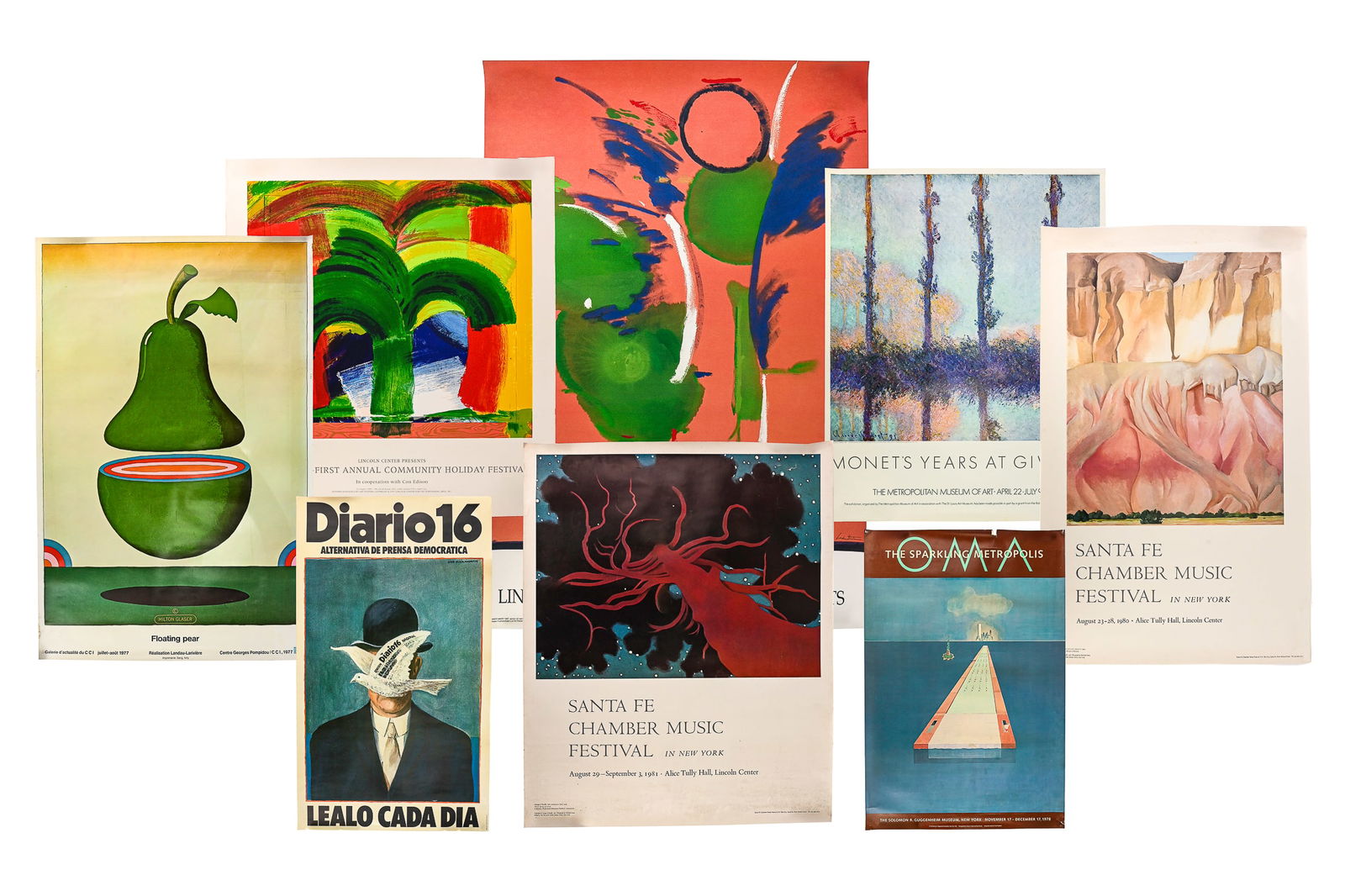 Group of Eight New York Art Exhibition Posters- Incl Magritte, O'Keefe, Glaser Etc (1 of 9)
