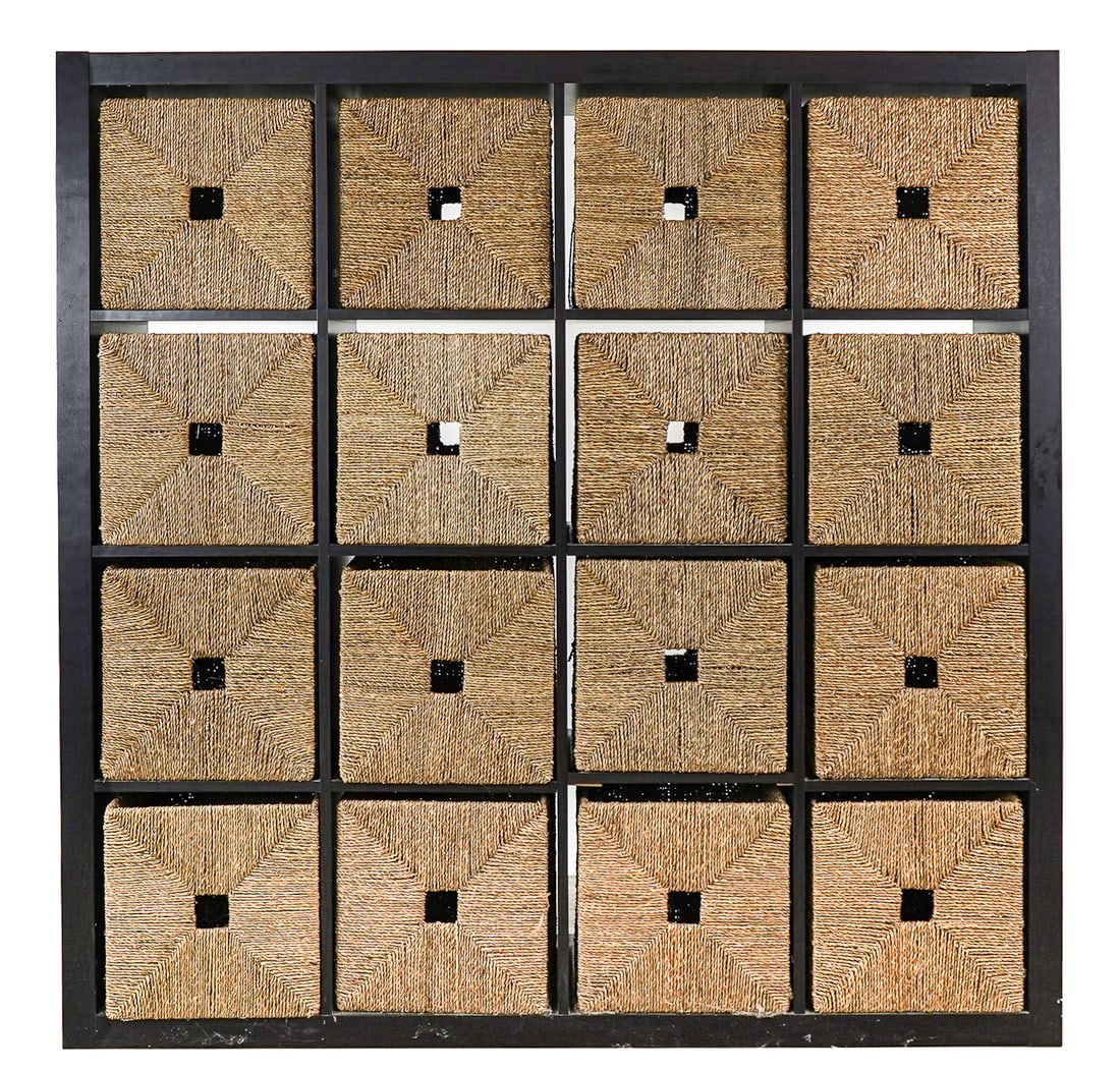 Ikea Kallax shelving unit with 16 cubbies and woven baskets (1 of 5)