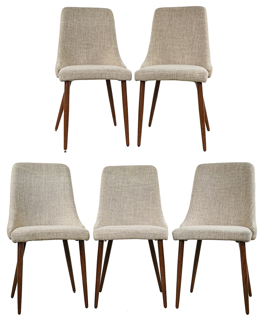 Set of 8 Nobel Home Furnishings Steel and Tweed Dining Chairs: Set of eight Nobel Home Furnishings modern tweed dining chairs 35 x 19 x 19" 18" to seat