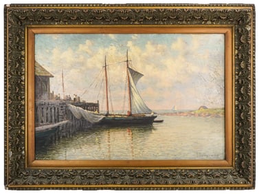 Richard Buckner Gruelle (AM 1851-1914) Schooner or Ketch at Dock