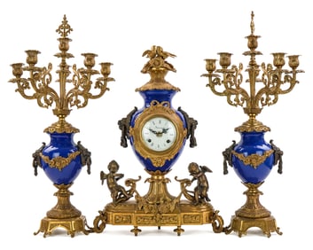 Louis XV Style Imperial Clock Garniture Set