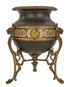 19th c French Gilt Brass and Champleve Enamel Urn