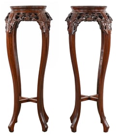 Pair of Chinese Carved marble top plant stands.