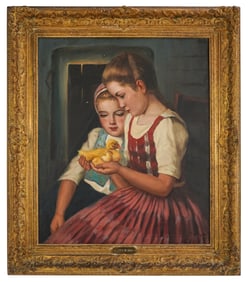 Ernest De Nagy (HU/AM 1882-1952) Two Girls with a duck