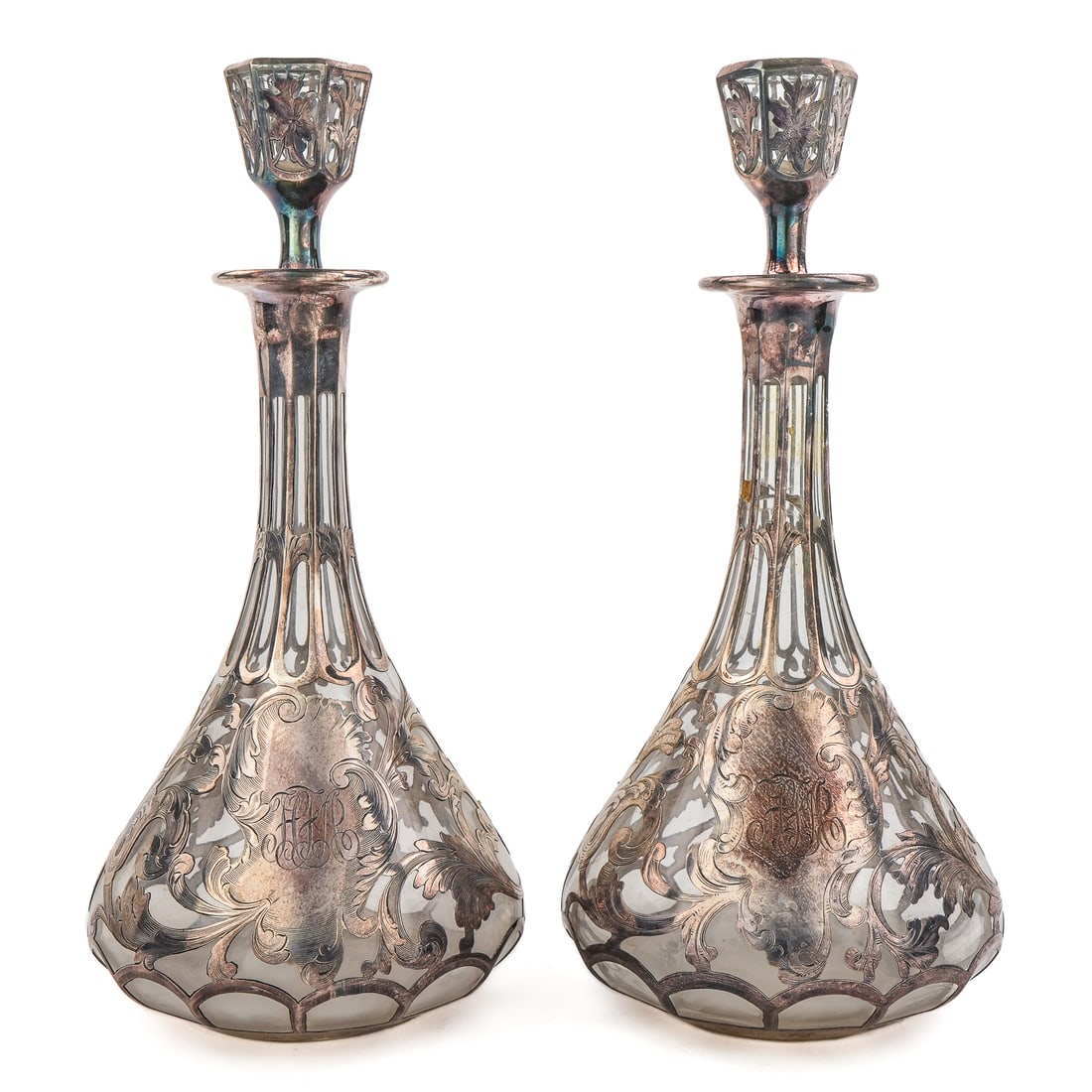 Pair of Sterling Overlay Cut Glass Decanters (1 of 5)