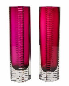Pair of Beyer Magenta Pink Flashed Bud Vases