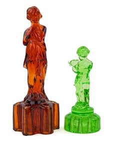 2 Cambridge Female Figural Art Glass Flower Frogs