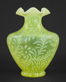 Fenton Daisy and Fern Topaz Opalescent Glass Vase