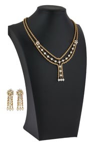 Fine 14k Gold & Pearl Necklace & Earrings
