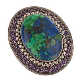 Turquoise Sterling & Enamel Brooch Pendant