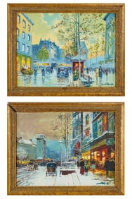 Pair of Parisian Street scenes signed illegibly