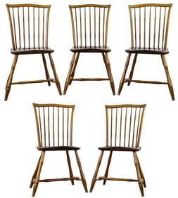 Fine set of 5 Custom bamboo Windsor side chairs.