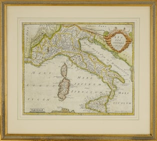 Circa 1700 German hand colored map Italia Antiqua