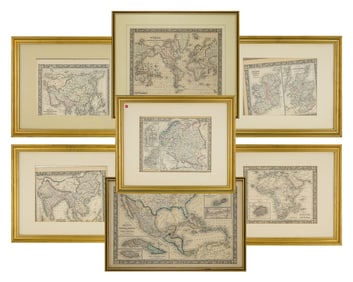 Seven Framed Mitchell's Atlas Pages-