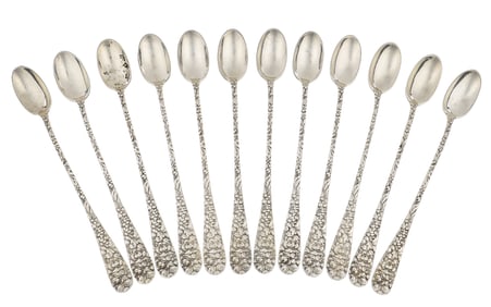 12 Stieff Rose Sterling Silver Iced Tea Spoons