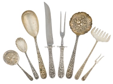 8 pcs. Kirk Repousse Sterling Serving Flatware