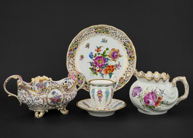 4 pcs. Dresden Floral Porcelain Tableware