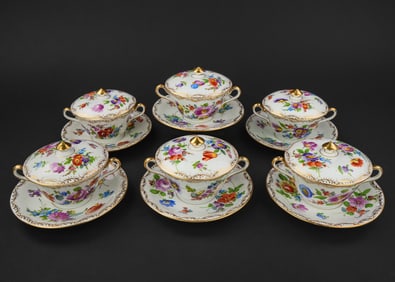 6 Dresden Porcelain Covered Bouillon Soups