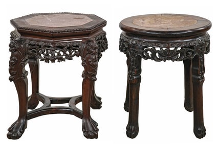 Early 20th c Chinese Marble Top Stands