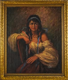 Early 20th c Hungarian school portrait signed Meszaros
