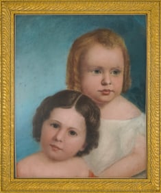 19th c American School pastel of two Children
