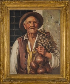 Enrico Frattini (IT 1890-1968) Portrait of a Garlic Seller.