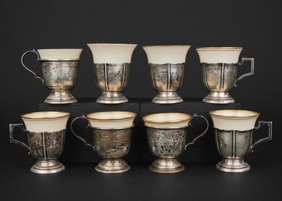 8 Sterling Demitasse Cups With Porcelain Liners