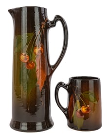 Ca. 1900 Owens Utopia Art Pottery Ewer and Mug