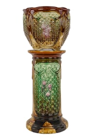 Majolica Glazed Pottery Jardiniere on Pedestal