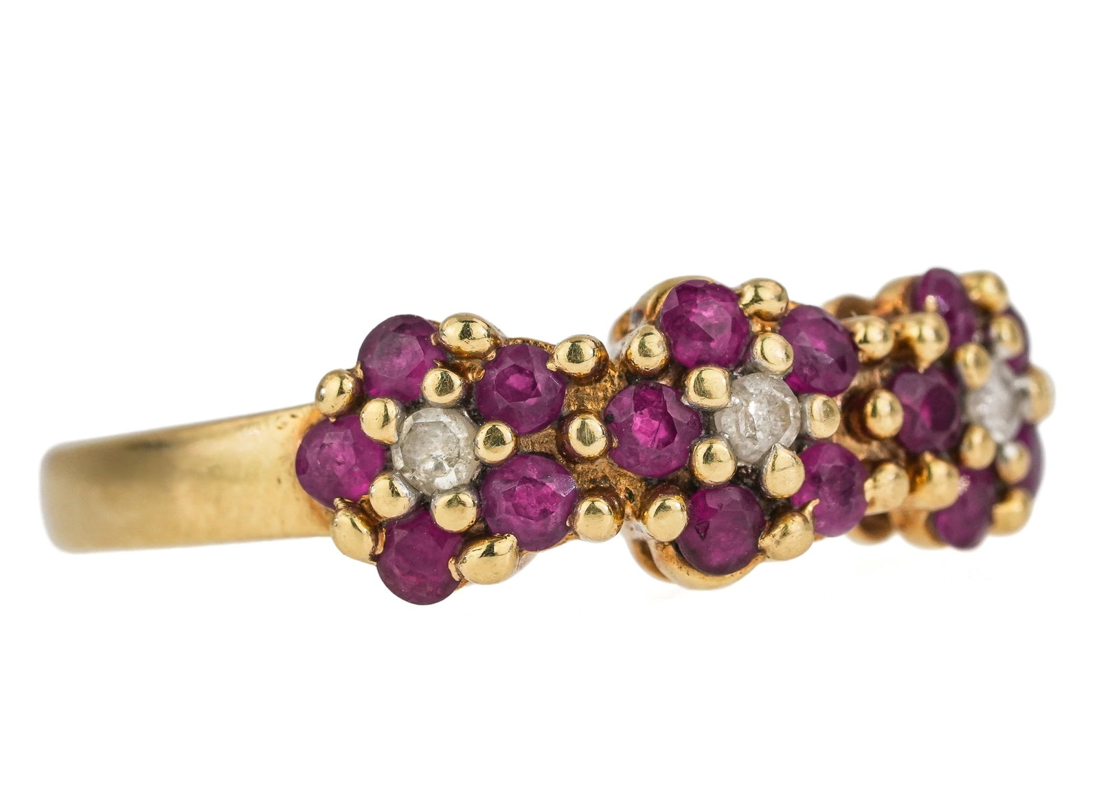 Ruby, Diamond, & Yellow Gold Floral Ring (1 of 6)