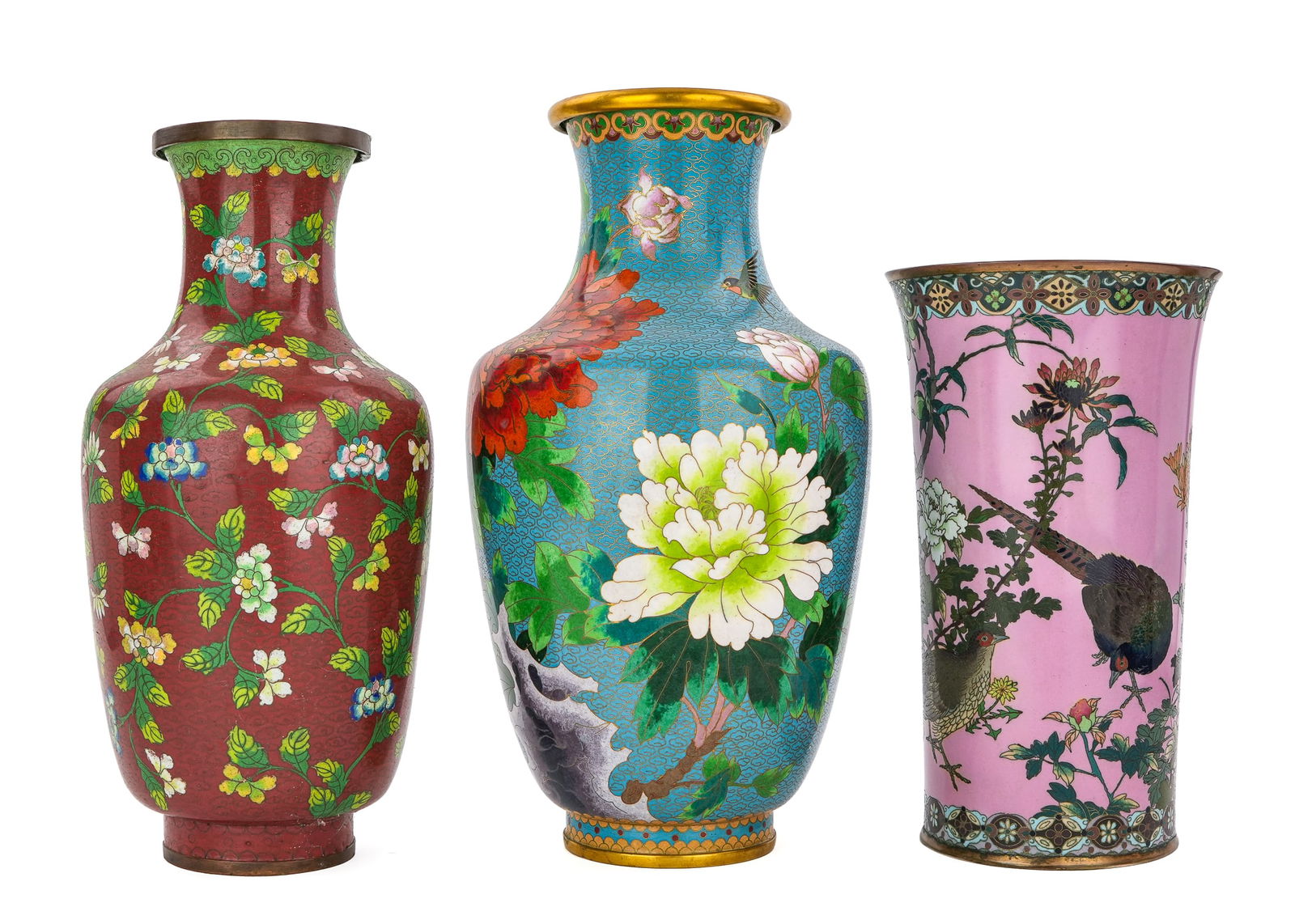 Three 20th c Chinese Cloisonne Vases (1 of 7)