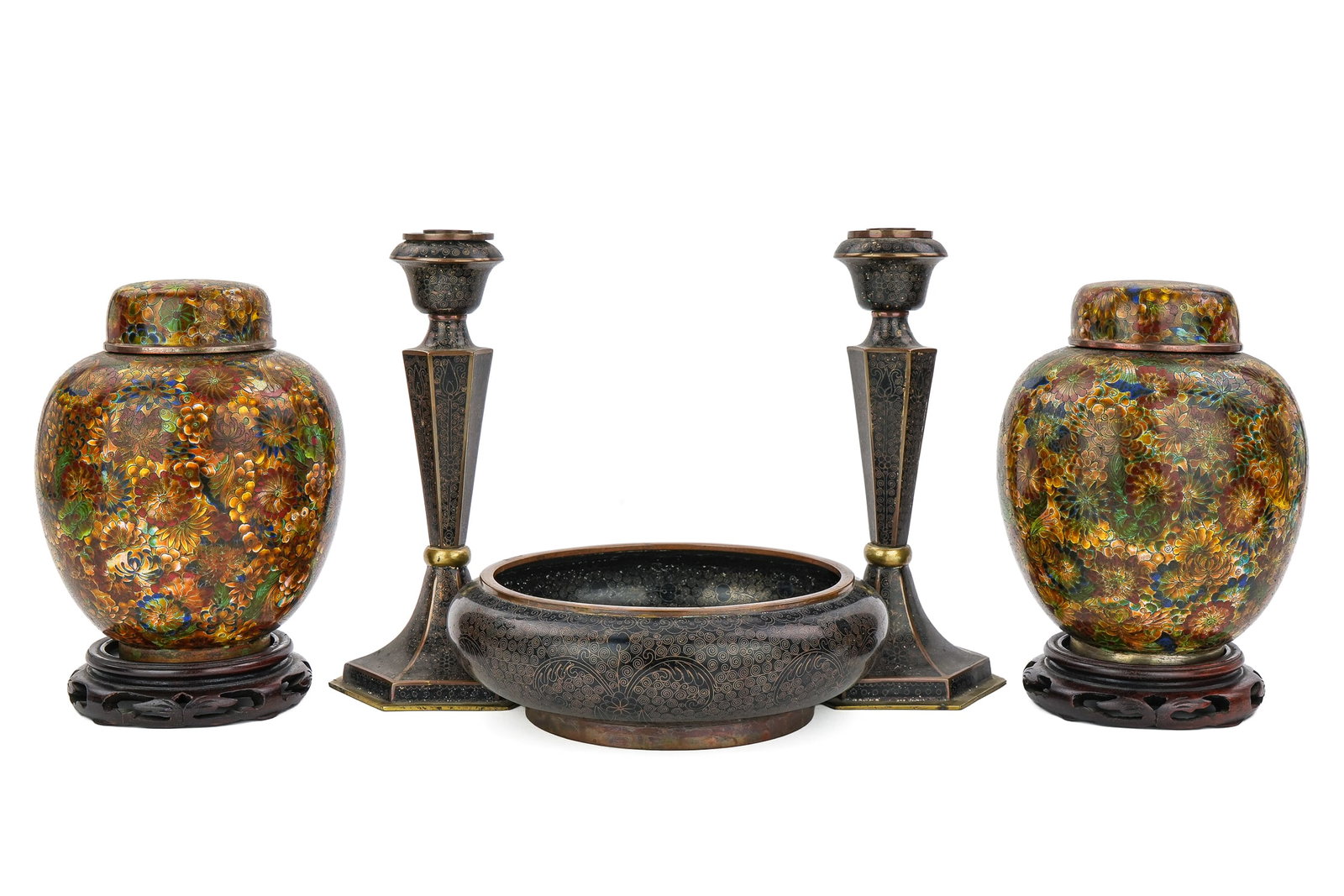 Five 20th c Chinese Cloisonne Pieces (1 of 8)