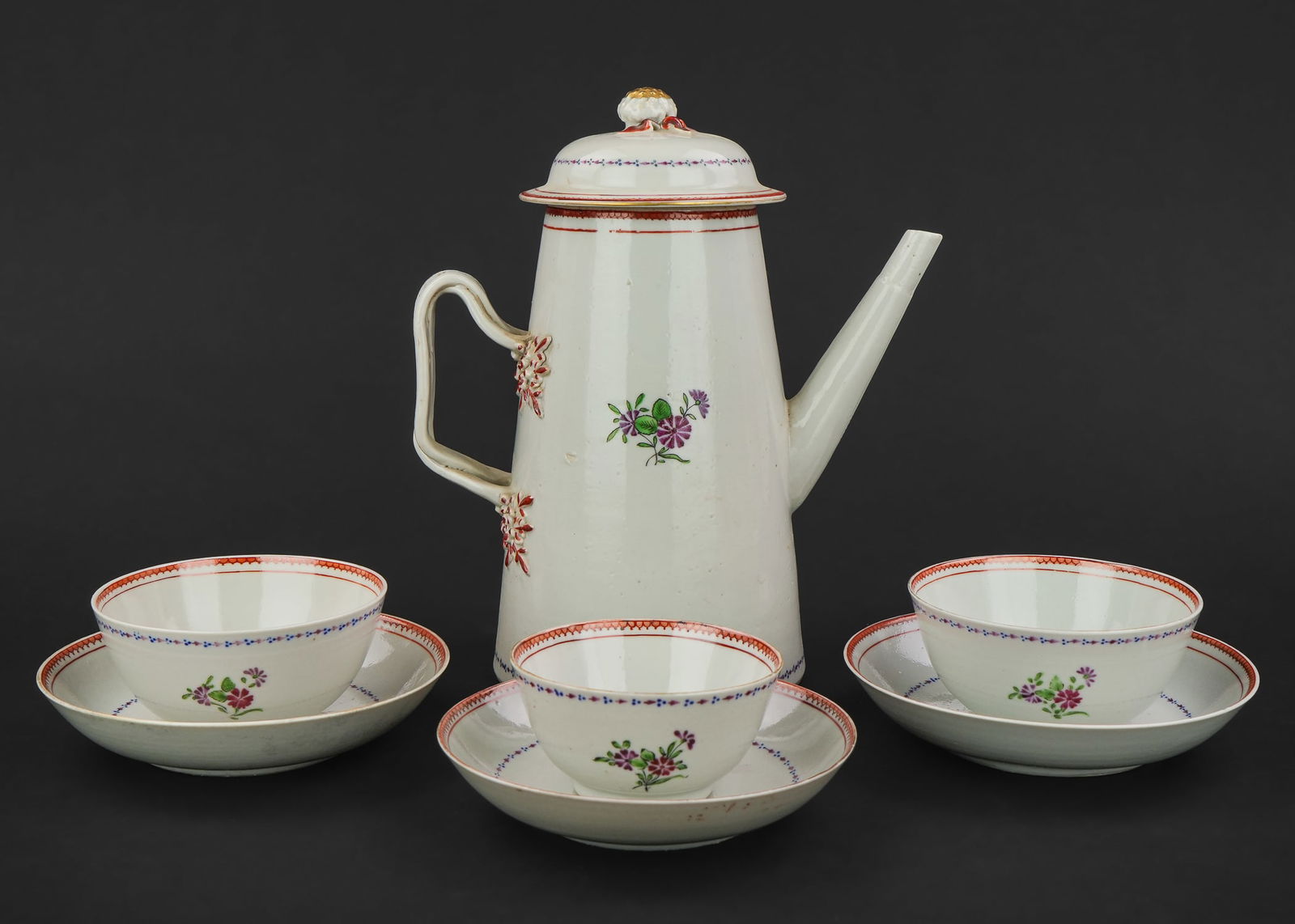 19th c Chinese Export Teapot, Cups, & Saucers (1 of 9)