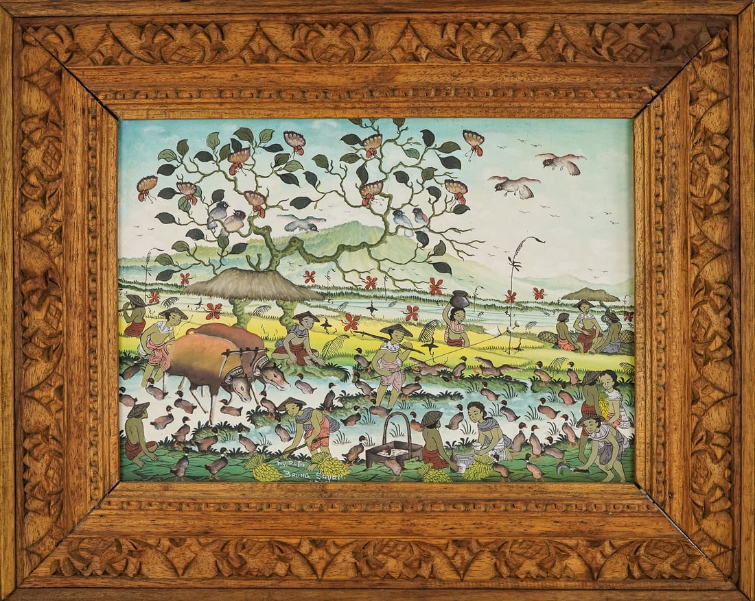 NY Reta (IN 20th c ) Indonesian Miniature with dozens of birds (1 of 4)