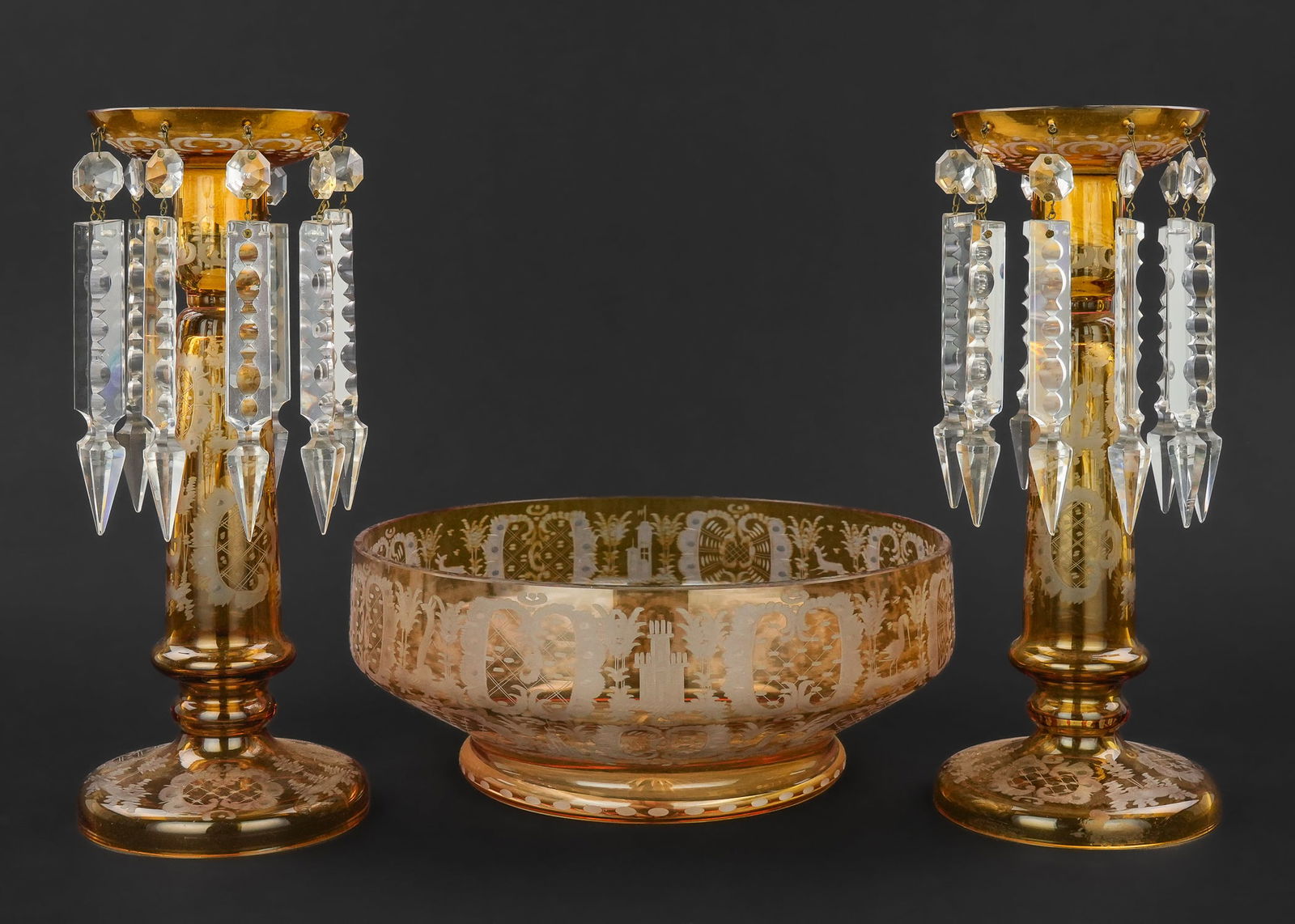 Bohemian Amber Cut to Clear Console Set (1 of 8)