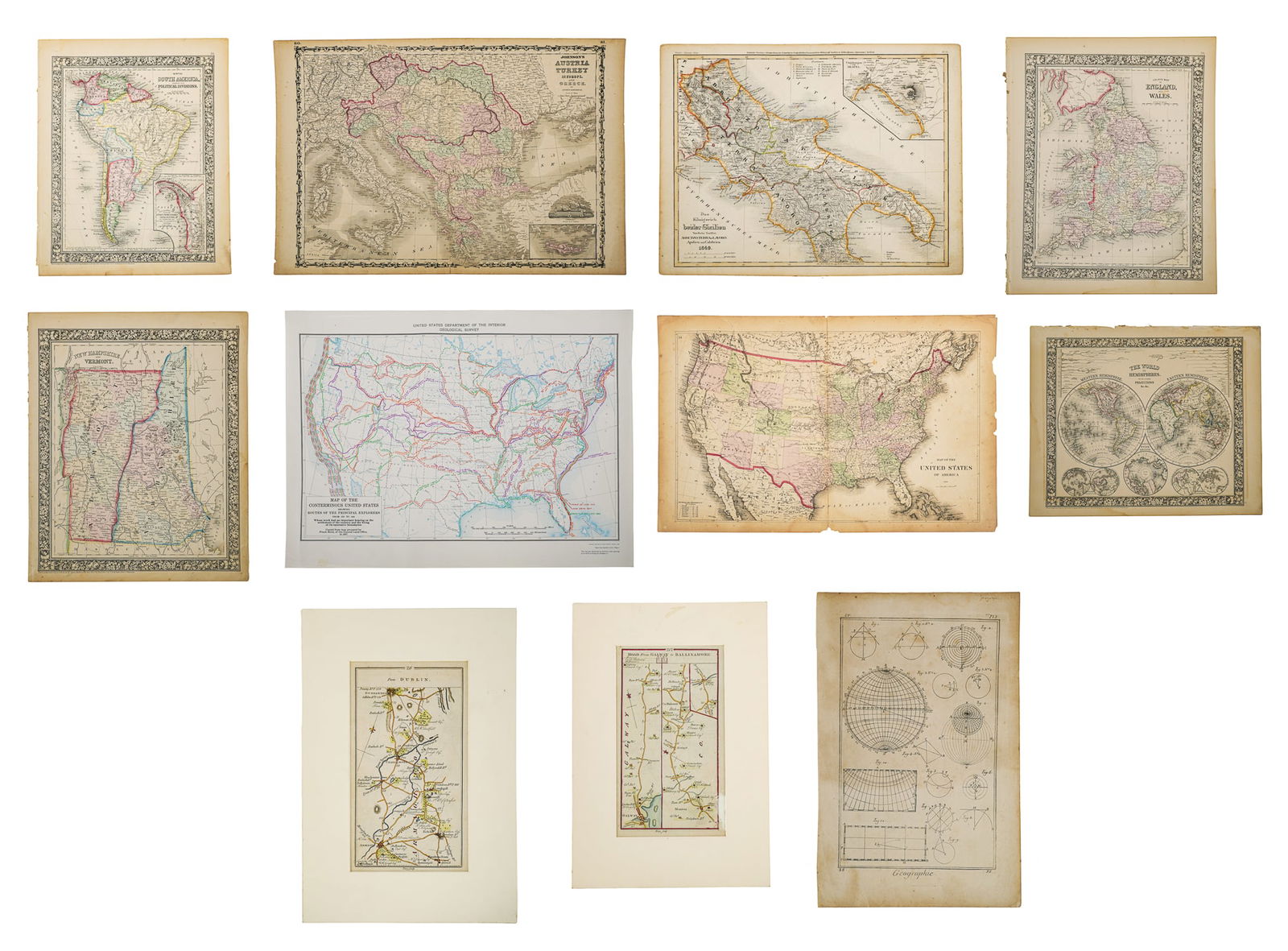 Group of 19th c Maps and Atlas Pages (1 of 12)