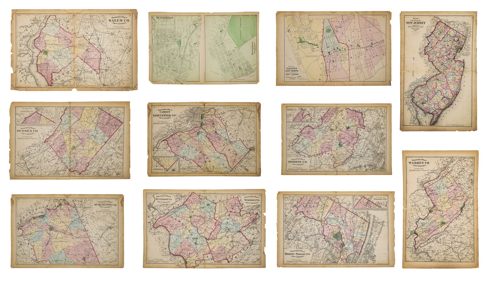 1872 Beer's Atlas Pages of New Jersey Counties and Towns. (1 of 12)