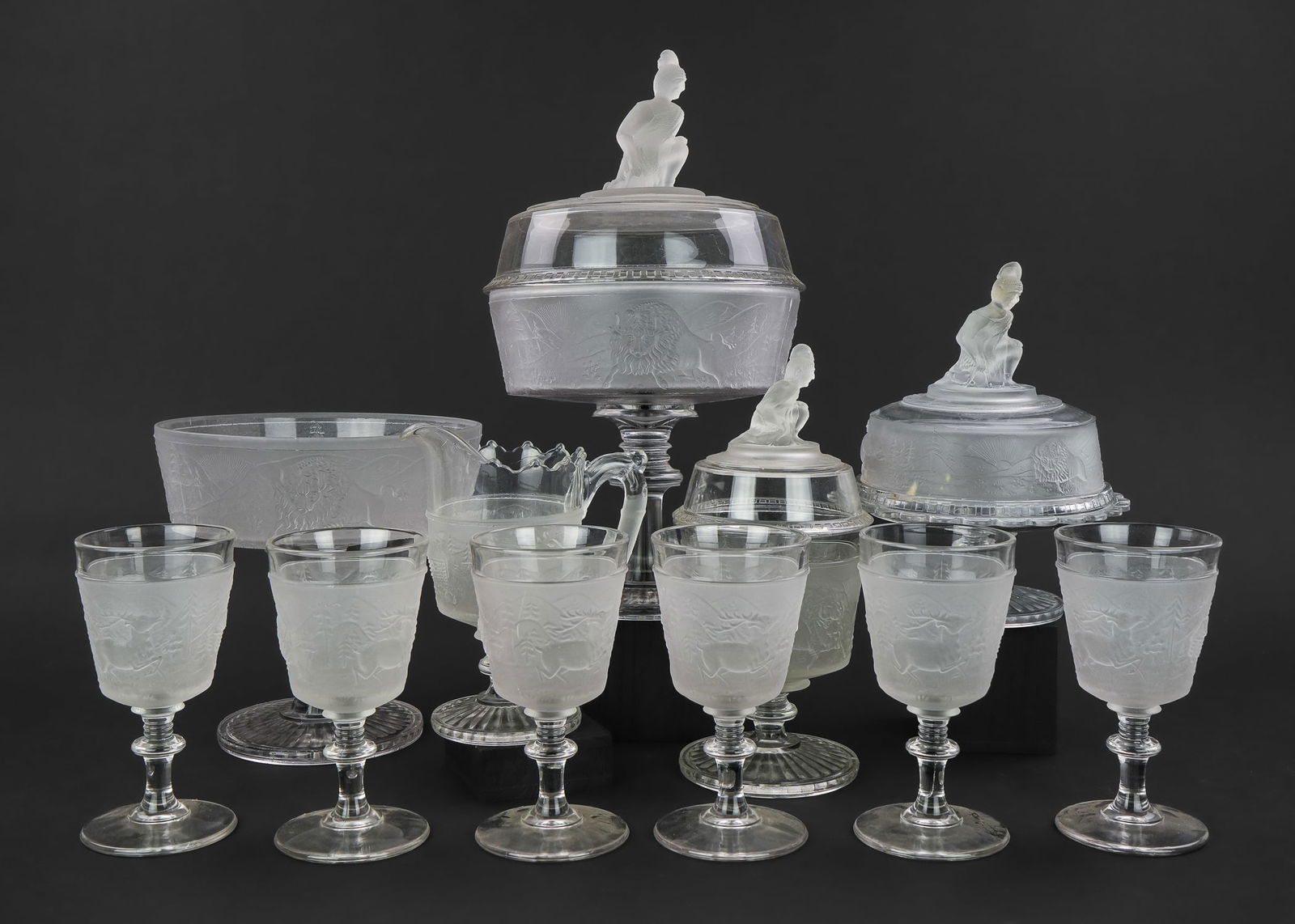 11 pcs. Gillinder Westward Ho Pattern Glass (1 of 5)