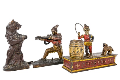 Trick Dog & Indian Shooting Bear Mechanical Banks (2-Piece Lot)