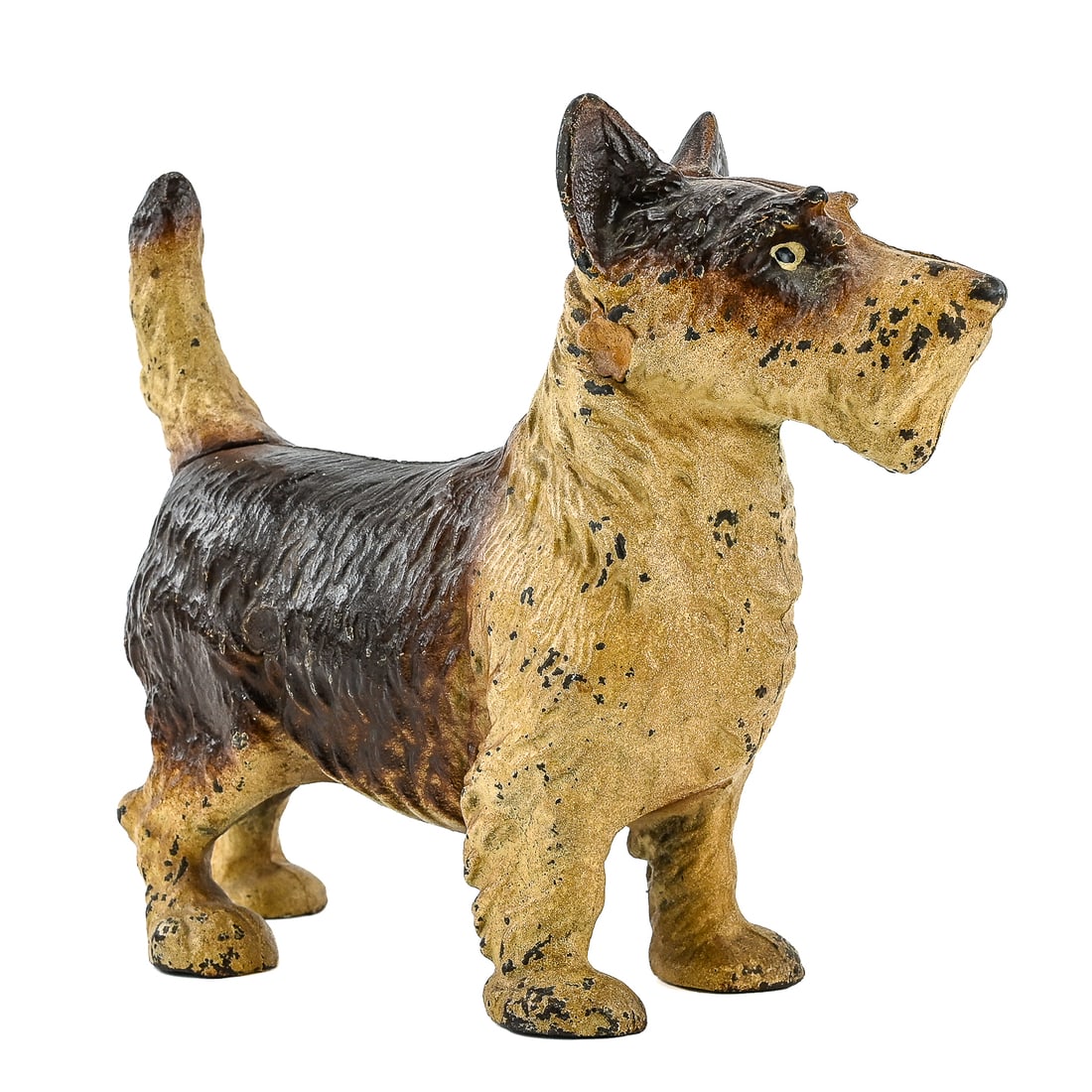Russell Terrier Cast Iron Doorstop: Cast iron painted doorstop depicting a Russell Terrier. Retains painted surface with age-appropriate wear. Approx. 8" H x 10" L.