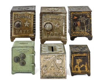 Mixed Tin and Iron Still Banks (6 Pieces)